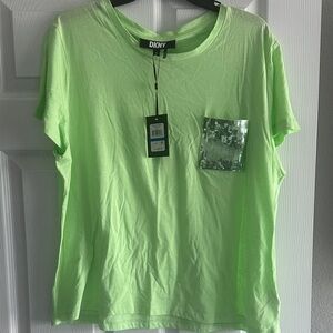 DKNY Neon Green Tee with Silver Sequin Pocket